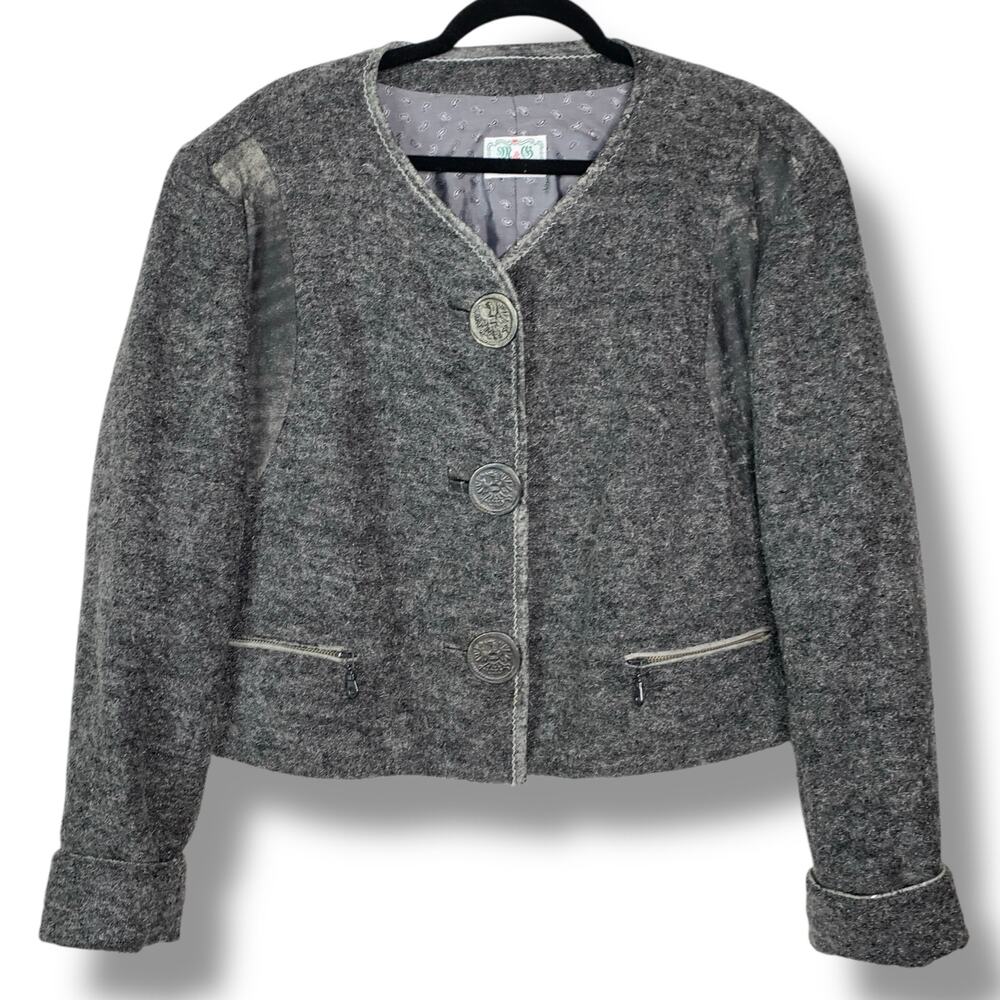Fab 90's Vintage M&G Wool Blend Crop Jacket Gray Silver Made in Germany Size XL